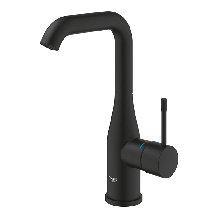 Grohe Essence Смеситель для раковины, высокий, 1 отв., без донного клапана, цвет: фантомный чёрный