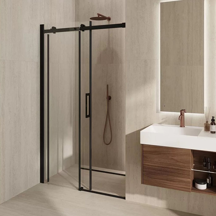 Kerama Marazzi Cristallo Душевая дверь 120x210см., раздвижная, с функцией soft close, цвет: черный матовый