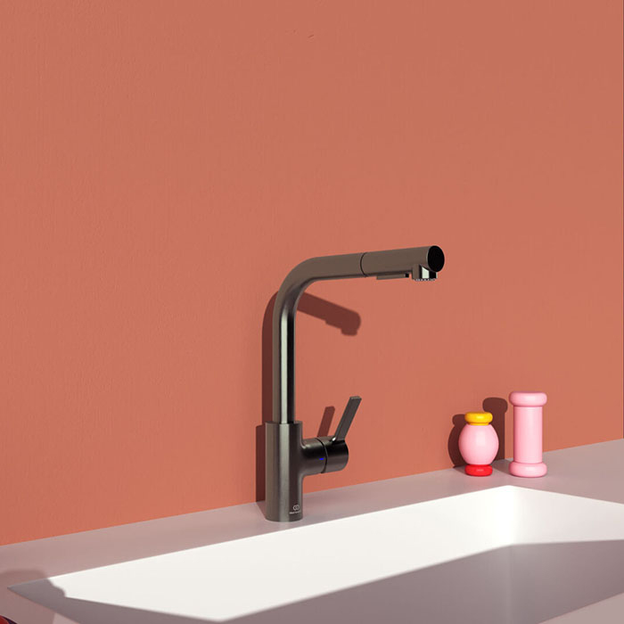 Ideal Standard Gusto Смеситель для кухни, на 1 отв., с высоким вытяжным изливом, цвет: PVD Magnetic Grey