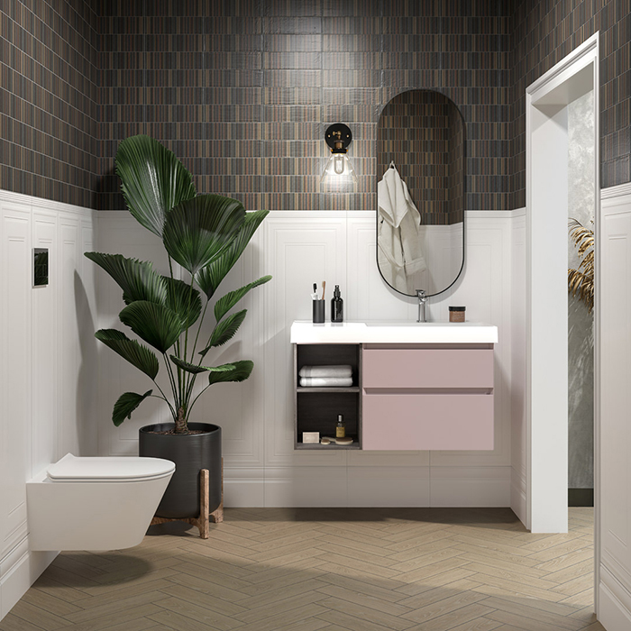 Kerama Marazzi Cubo Тумба 90см., подвесная, с ящиками, правая, цвет: мальва матовая