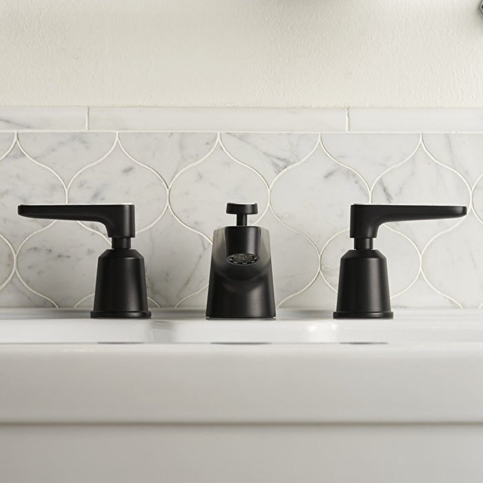 Devon&Devon Twenties Смеситель для раковины, 3 отв., цвет: черный матовый/Bianco Carrara