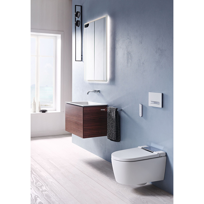 Geberit AquaClean Унитаз-биде 37.5х56.5см., подвесной, с крышкой-сиденьем микролифт, панель хром, цвет: белый