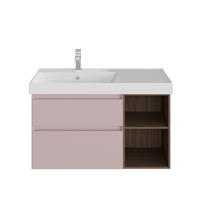 Kerama Marazzi Cubo Тумба 90см., подвесная, с ящиками, левая, цвет: мальва матовая/орех