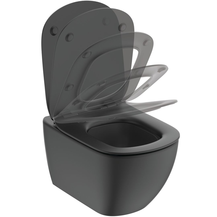 Ideal Standard Idealmood Унитаз подвесной 53.5х36.5см., AquaBlade®, с сиденьем и крышкой, цвет: Черный матовый