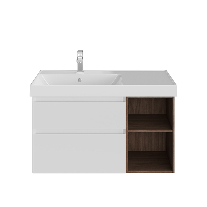 Kerama Marazzi Cubo Тумба 90см., подвесная, с ящиками, левая, цвет: белый матовый/орех