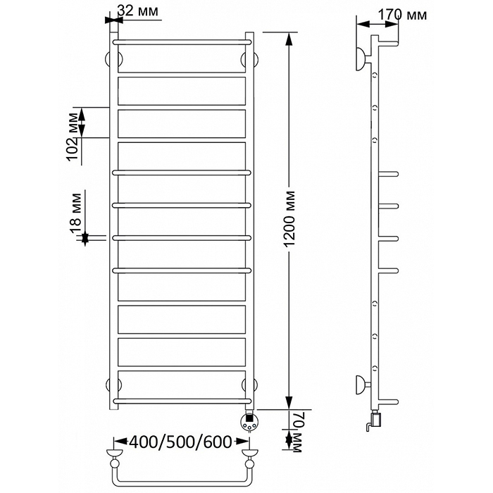Secado Верона 1 Полотенцесушитель 40x120 см, электрический, цвет: бронза
