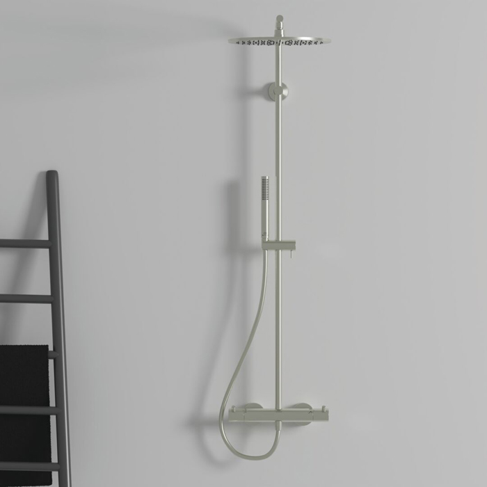 Ideal Standard Ceratherm T125 Душевая система, с термостатическим смесителем, душевая лейка stick, верхний душ Ø30см., поворотный держатель верхнего душа, настенный кронштейн, шланг для душа IdealFlex 175см., цвет: PVD Silver Storm (Серебряный Шторм)
