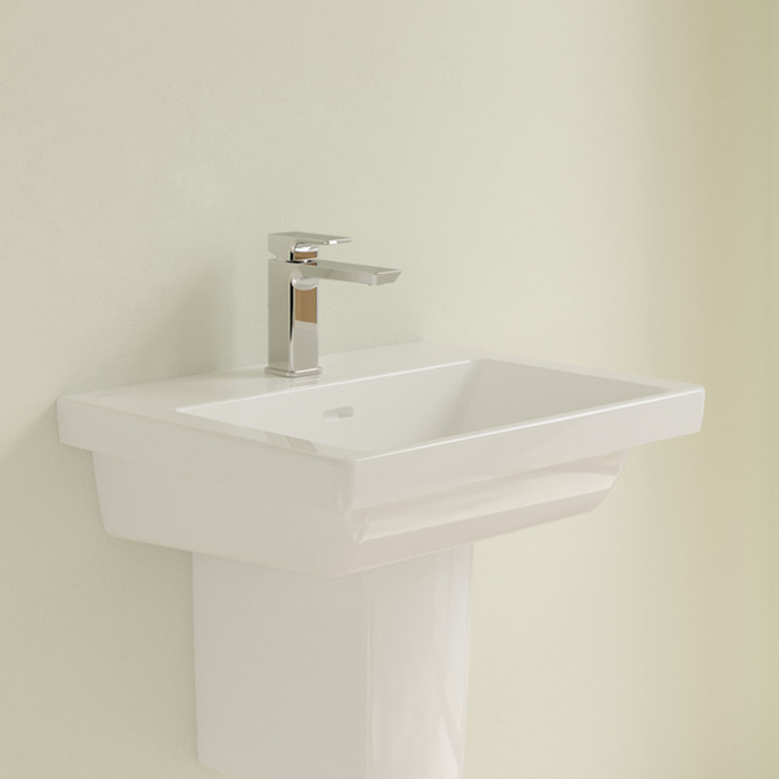 Villeroy&Boch Subway 3.0 Раковина 55х44х16.5см., 1 отв., подвесная, с антигрязевым покрытием CeramicPlus, с переливом, цвет: альпийский белый
