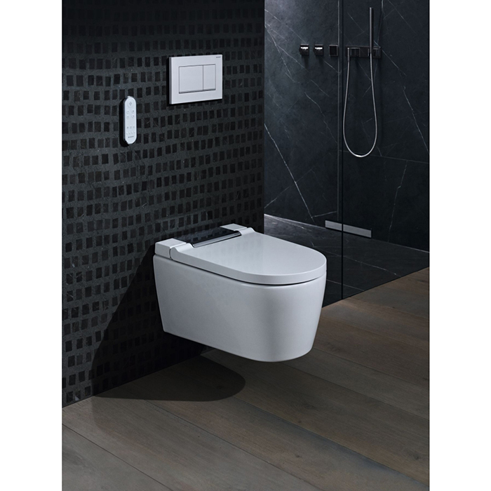 Geberit AquaClean Унитаз-биде 37.5х56.5см., подвесной, с крышкой-сиденьем микролифт, панель хром, цвет: белый