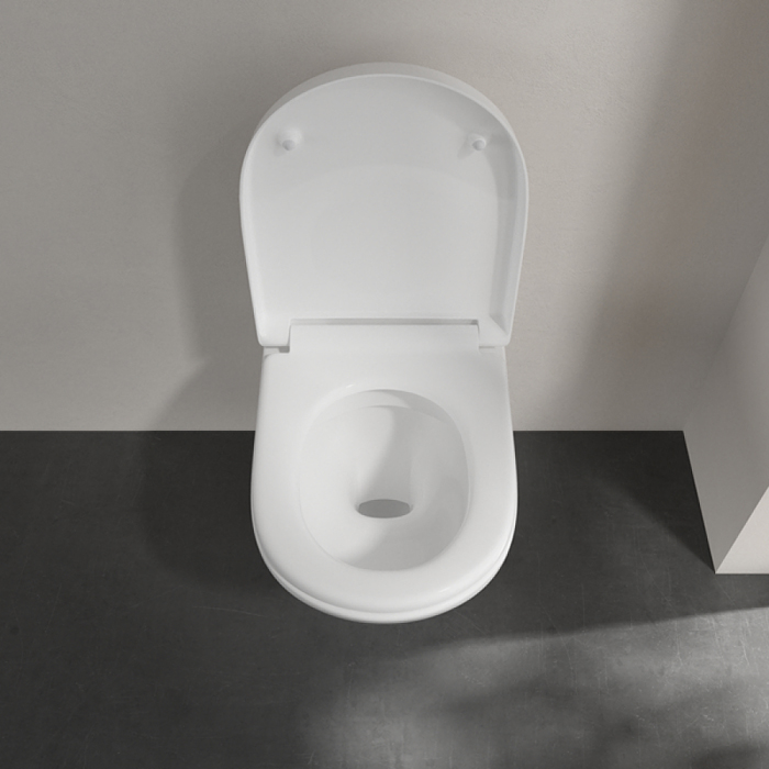 Villeroy&Boch O.novo Унитаз 56x36см., подвесной, безободковый, с гориз. выпуском, с сиденьем микролифт, цвет: альпийский белый