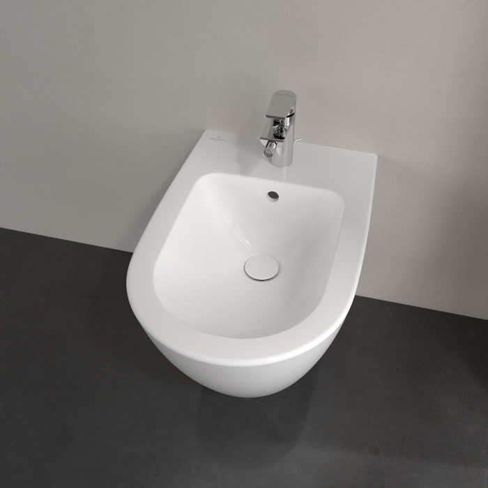 Villeroy&Boch Subway 2.0, Биде подвесное, 1 отверстие под смеситель, с переливом, 37x56.5см, с антигрязевым покрытием CeramicPlus, цвет: белый