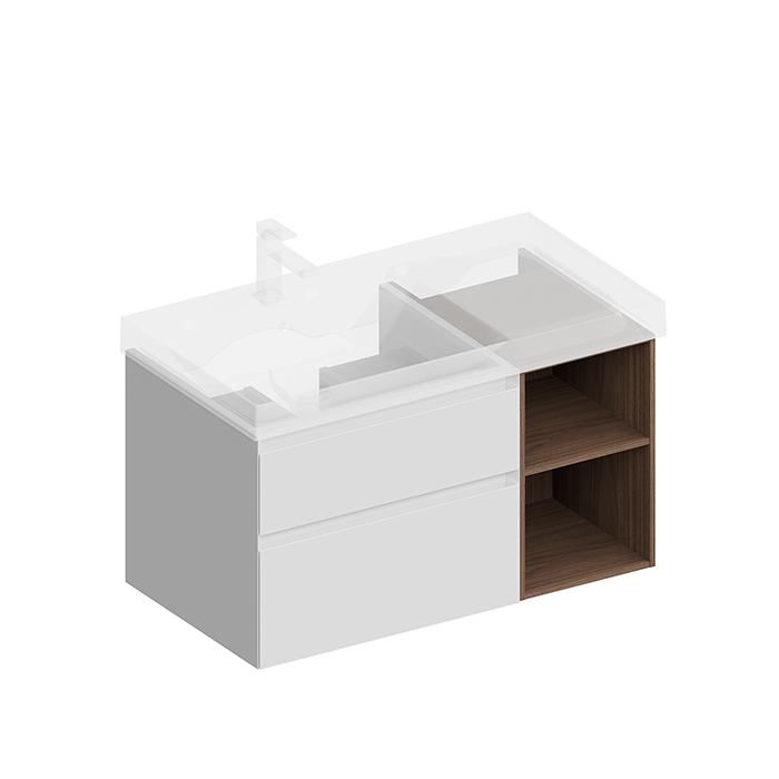 Kerama Marazzi Cubo Тумба 90см., подвесная, с ящиками, левая, цвет: белый матовый/орех