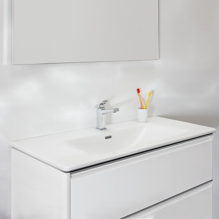 Laufen Palace Тумба 100х45х54.5см., с раковиной Slim, 2 ящика, органайзер для ящика, ручка анодированный алюминий, цвет: белый матовый