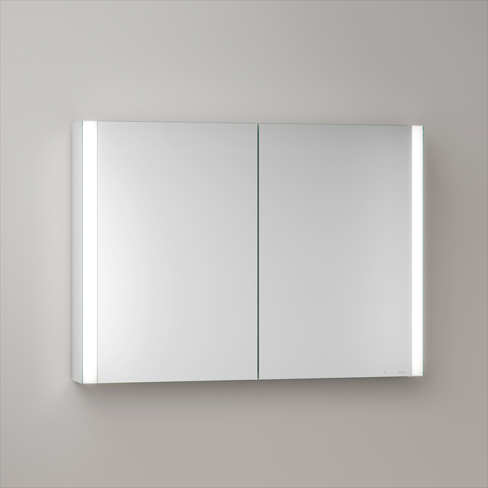 Keuco Somaris Зеркальный шкаф 100x71x12.8см, 2-дверный двустор. зеркало, P 44 c плавным закр., корпус: алюминий серебристый