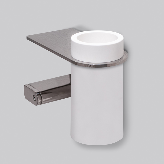 CEA Design LUTEZIA Полочка со стаканом, подвесная, Delrin®, установка слева, цвет: нержавеющая сталь