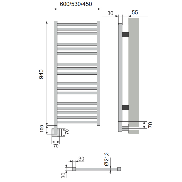 Neoinox Bras Полотенцесушитель 94x60см, электрический, тэн, цвет: хром