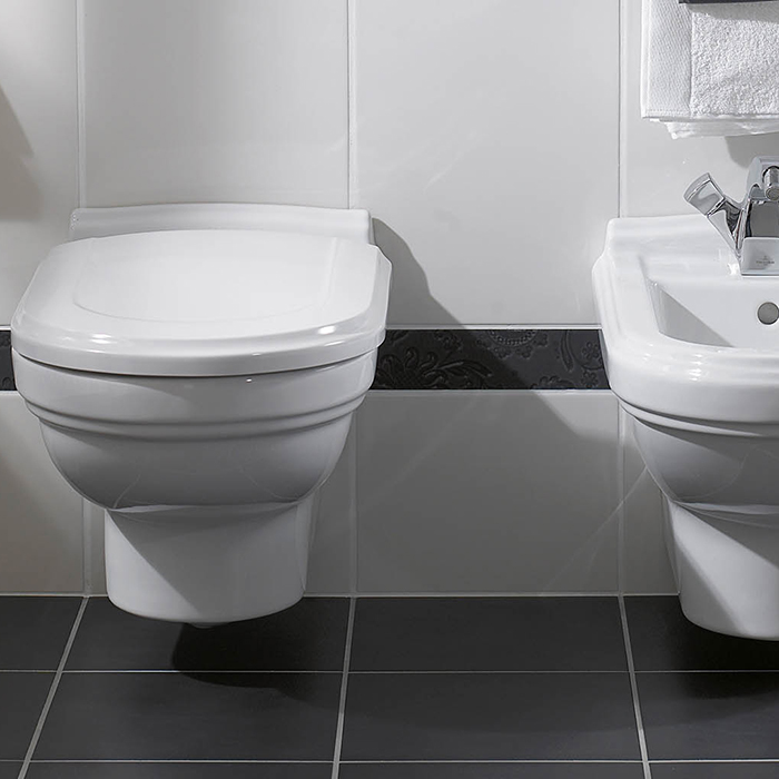 Villeroy Boch Hommage, Унитаз навесной, горизонтальный выпуск, размер 37x60см, с антигрязевым покрытием CeramicPlus, цвет: белый