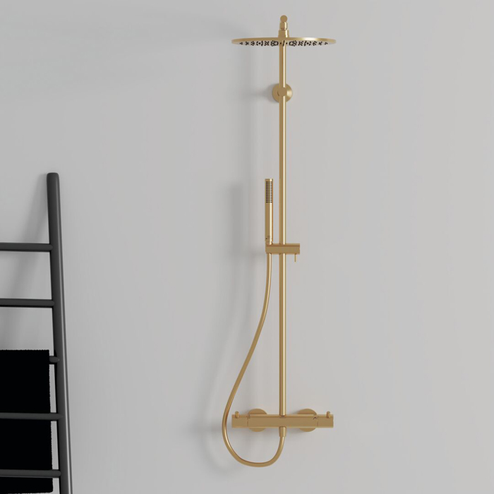 Ideal Standard Ceratherm T125 Душевая система, с термостатическим смесителем, душевая лейка stick, верхний душ Ø30см., поворотный держатель верхнего душа, настенный кронштейн, шланг для душа IdealFlex 175см., цвет: PVD Brushed Gold (Шлифованное Золото)