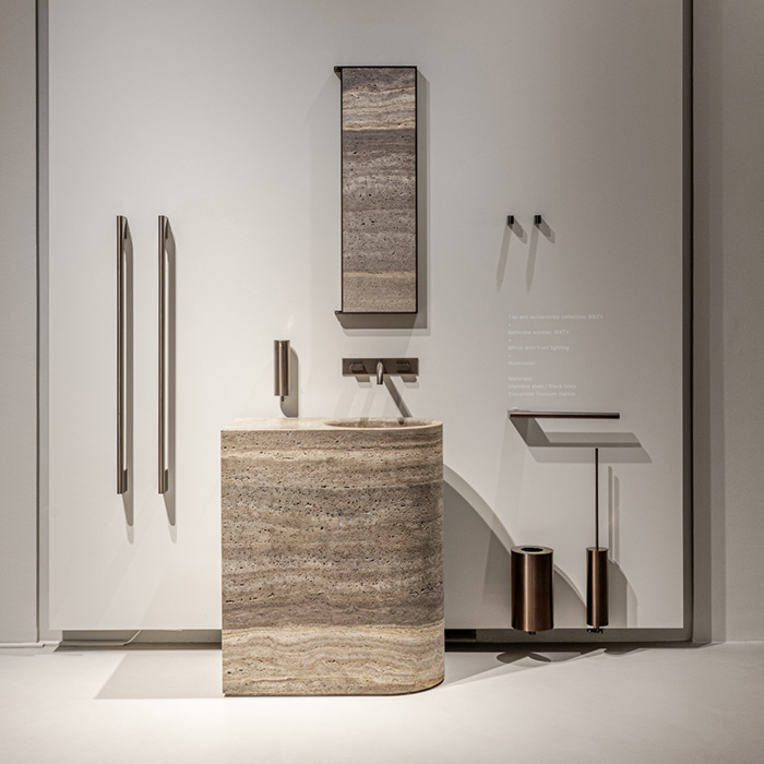 CEA Design SIXTY Раковина 74x44x87см, напольная, без отв., мрамор, слив в пол, цвет: Travertine Titanium