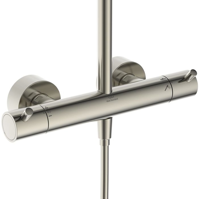 Ideal Standard Ceratherm T125 Душевая система, с термостатическим смесителем, душевая лейка stick, верхний душ Ø30см., поворотный держатель верхнего душа, настенный кронштейн, шланг для душа IdealFlex 175см., цвет: PVD Silver Storm (Серебряный Шторм)