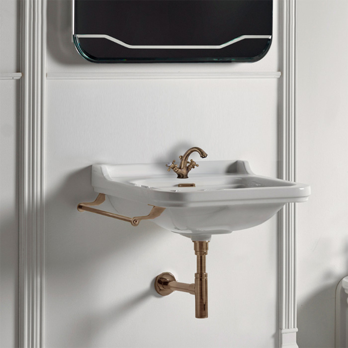 Kerasan Waldorf Раковина 60x55 см, 1 отв., керамическая, цвет: белый/бронза