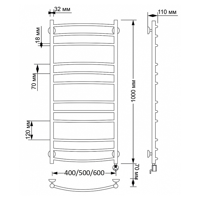 Secado Милан 3 Полотенцесушитель 40x100 см, электрический, цвет: бронза