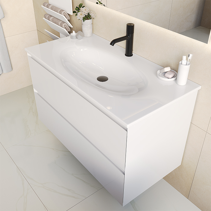 Dushlux Bevel Тумба подвесная 102x52см, с раковиной, 2 ящика, цвет: белый глянцевый