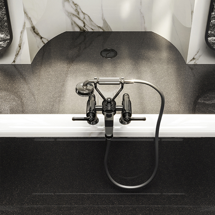 Gessi Venti20 Смеситель для установки на борт ванны на 2 отверстия, двухвентильный, с ручным душем и шлангом 1500 мм., цвет: черный матовый