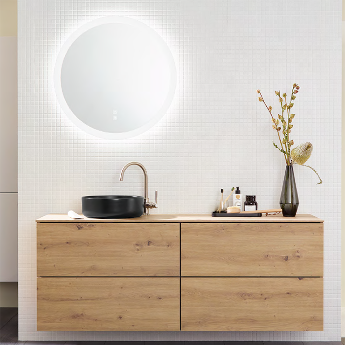 Burgbad Lin20 Зеркало подвесное, Ø75x2.5см., LED подсветка 5700K, выключатель, подогрев