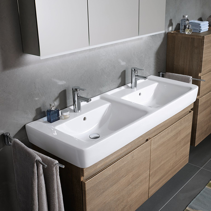 Geberit Renova Nr.1 Plan Раковина 130x48см., подвесная, без отв., двойная, цвет: белый