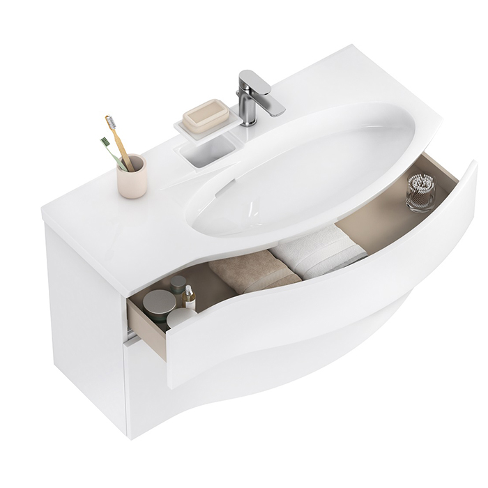 Kerama Marazzi Riva Тумба 100см., подвесная, с раковиной, правая, цвет: белый матовый