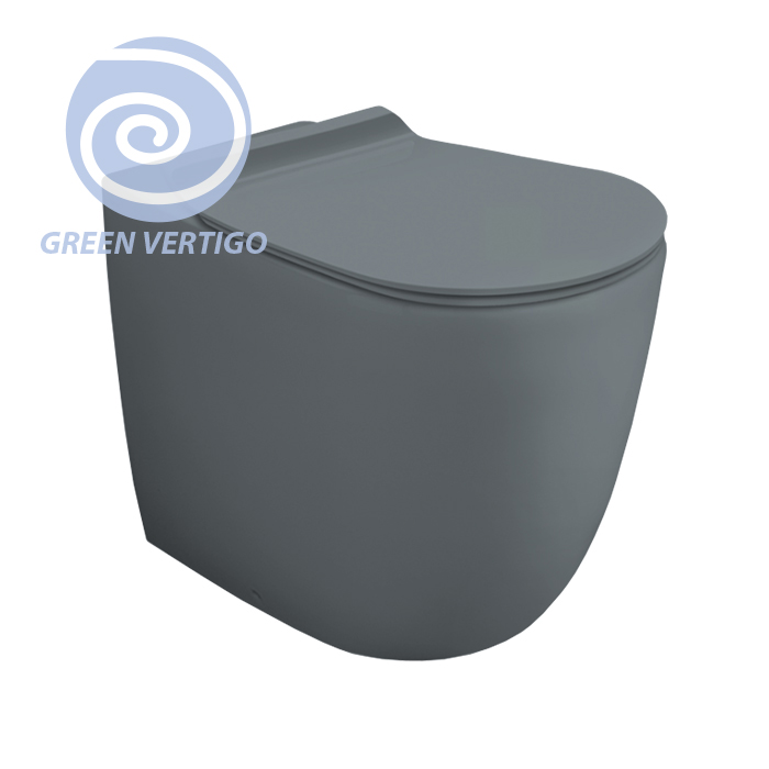 Simas Vignoni Унитаз 56x36.5см., напольный, безободковый, слив универсальный, GREEN VERTIGO, цвет: cemento matt