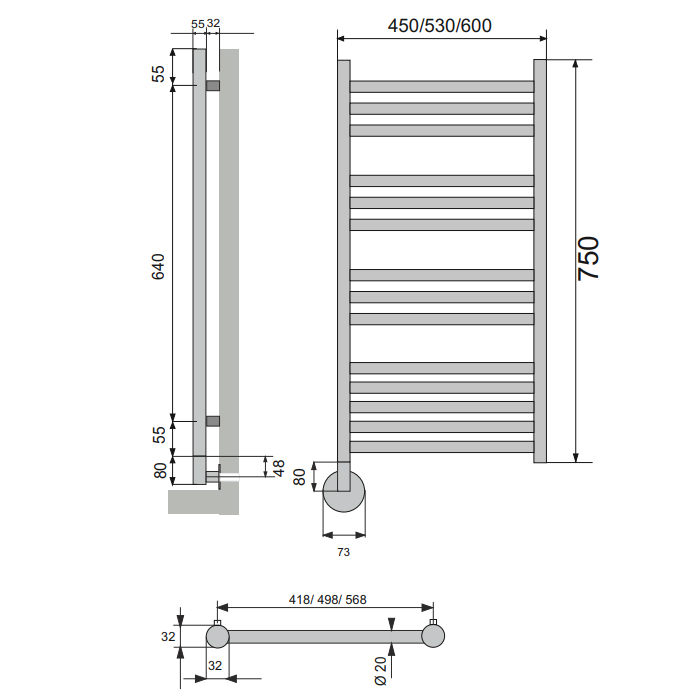 Neoinox Rondo Полотенцесушитель 75x60см, электрический, box, цвет: черный матовый