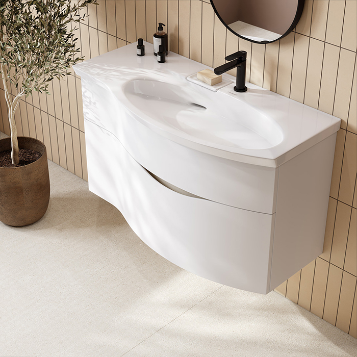 Kerama Marazzi Riva Тумба 100см., подвесная, с раковиной, правая, цвет: белый матовый