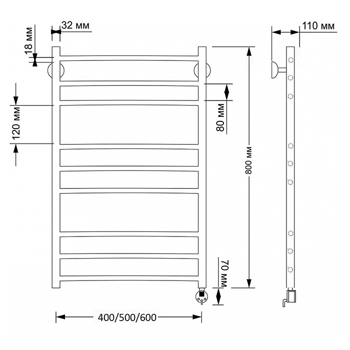 Secado Триада 3 Полотенцесушитель 40x80 см, электрический, цвет: бронза