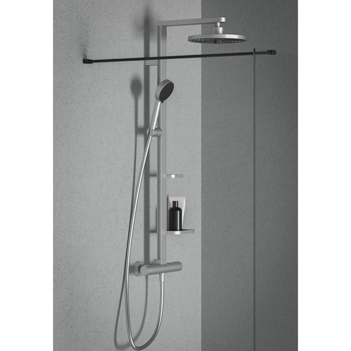Ideal Standard ALU+ Душевая система, в комплекте с термостатическим смесителем, штанга, держатель лейки, верхний душ 26см., маленькая полочка 13см., большая полочка 20.8см., шланг 175см., цвет: Silver (Серебряный)