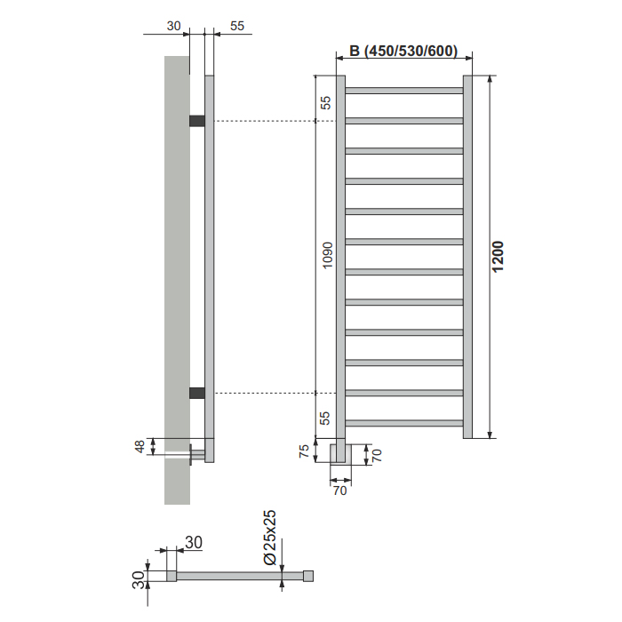 Neoinox Quadro Полотенцесушитель 120x45см, электрический, box, цвет: хром