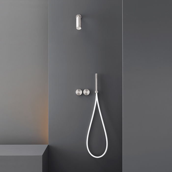 CEA Design GIOTTO Смеситель для ванны/душа, настенный, прогрессивный, с ручным душем, цвет: нержавеющая сталь/белый