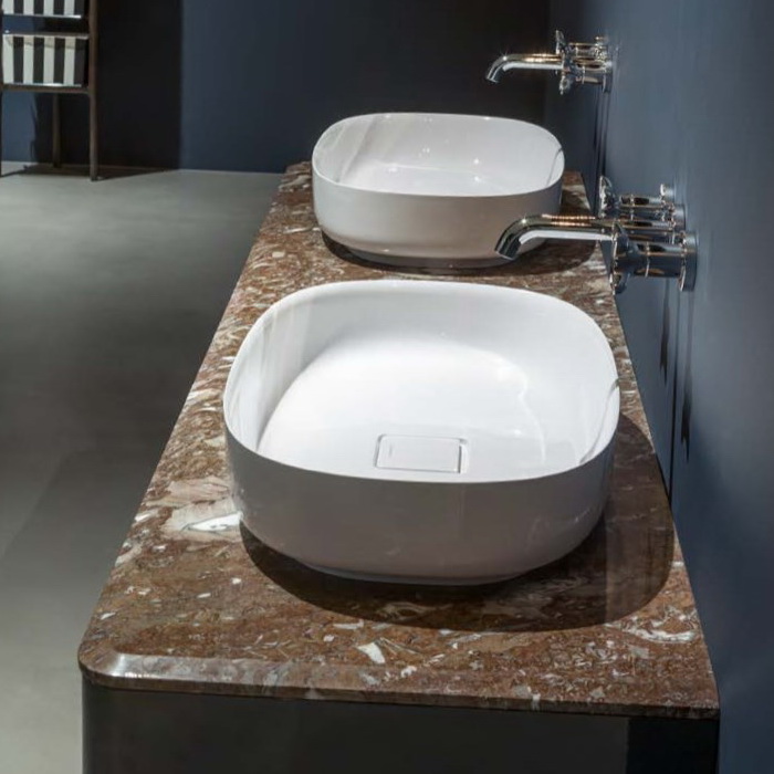 Antonio Lupi ILBagno Комплект мебели: тумба напольная с 2 раковинами 198x54см, цвет: Blu navy lucido