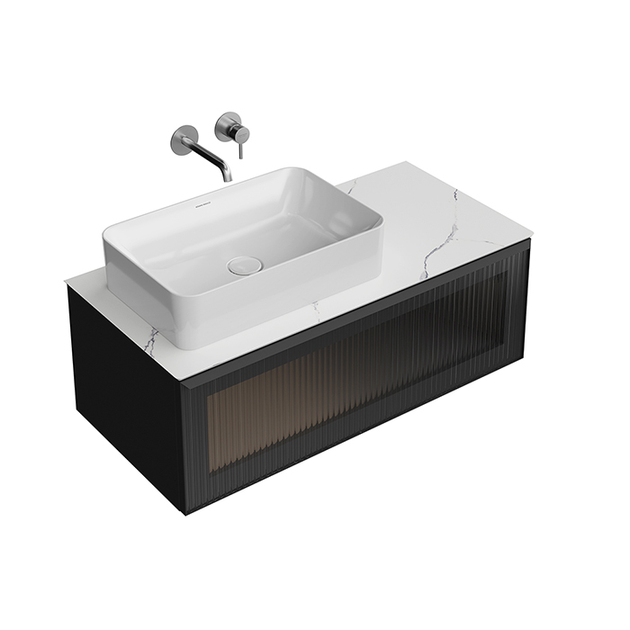Kerama Marazzi Iconico Тумба 100см., подвесная, с рифленым стеклом, 1 ящик, со столешницей, цвет: черный