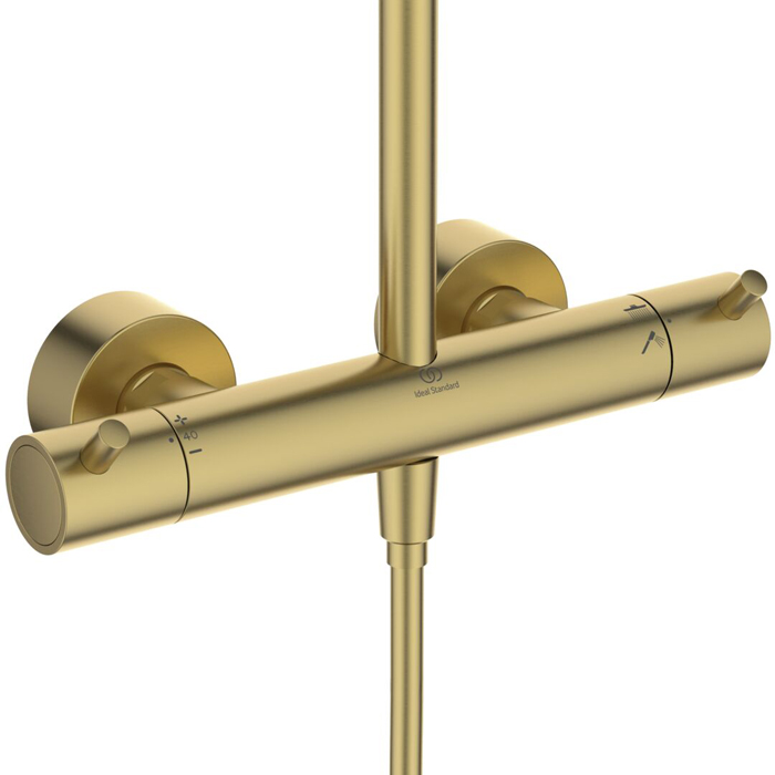 Ideal Standard Ceratherm T125 Душевая система, с термостатическим смесителем, душевая лейка stick, верхний душ Ø30см., поворотный держатель верхнего душа, настенный кронштейн, шланг для душа IdealFlex 175см., цвет: PVD Brushed Gold (Шлифованное Золото)