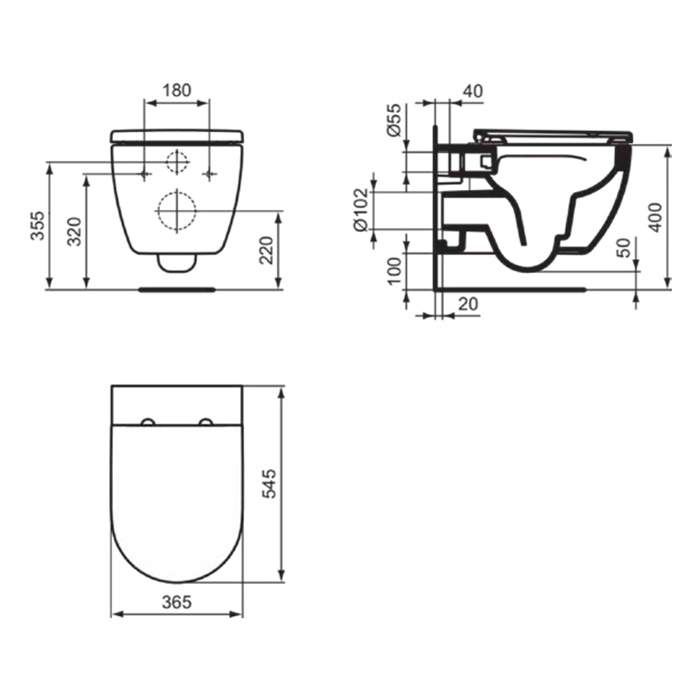Комплект 6 в 1: унитаз Ideal Standard Ellisse безободковый, инсталляция, сиденье микролифт, крепление, звукоизоляция, клавиша смыва: хром