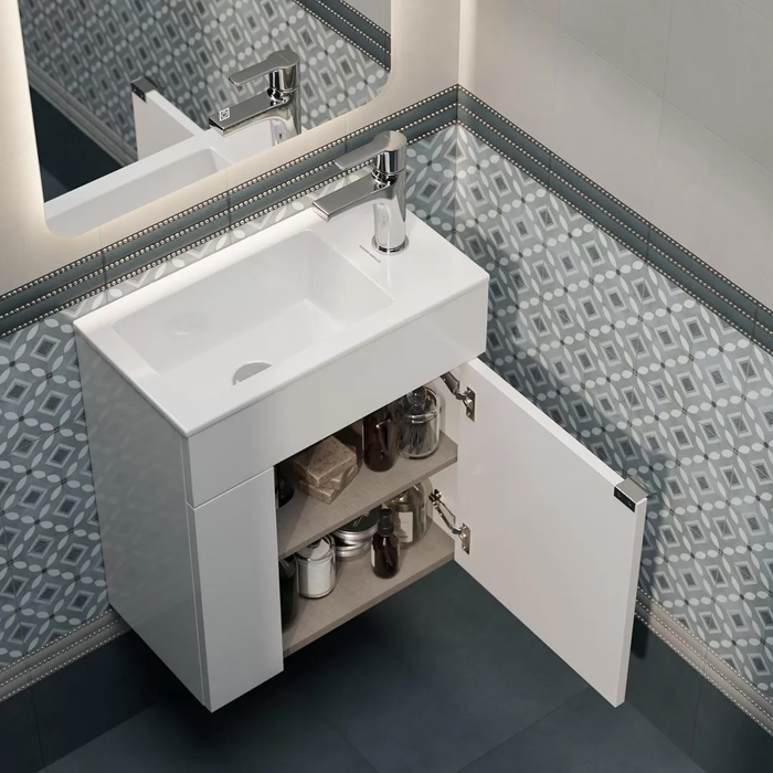 Kerama Marazzi Lato Тумба 49.5х27х55см., подвесная, с дверцей, цвет: белый глянцевый