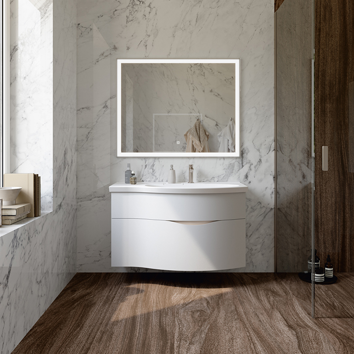 Kerama Marazzi Riva Тумба 100см., подвесная, с раковиной, правая, цвет: белый матовый