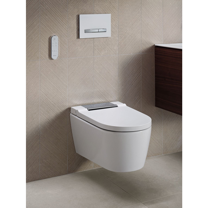Geberit AquaClean Унитаз-биде 37.5х56.5см., подвесной, с крышкой-сиденьем микролифт, панель хром, цвет: белый