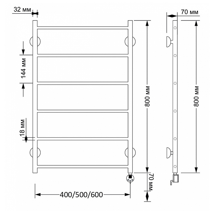 Secado Триада 1 Полотенцесушитель 50x80 см, электрический, цвет: бронза
