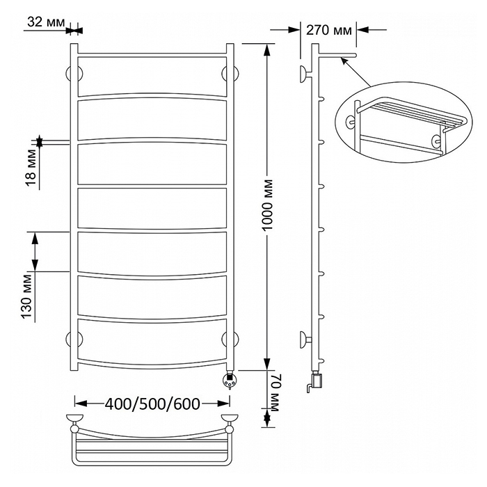 Secado Милан 4 Полотенцесушитель 60x100 см, электрический, цвет: бронза