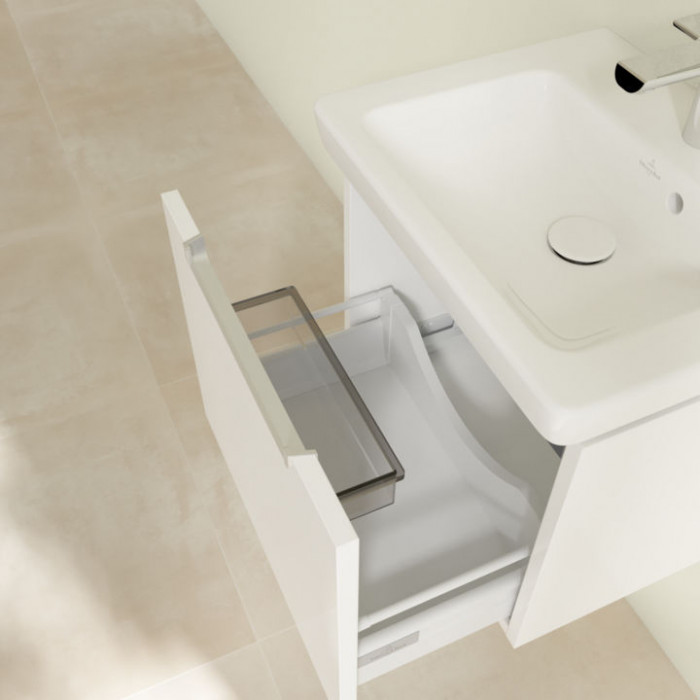 Villeroy&Boch Subway 2.0, Тумба подвесная под раковину, 1 контейнер для аксессуаров L, 1 выдвижное отделение, 48.5x42x38см., с раковиной, цвет: белый
