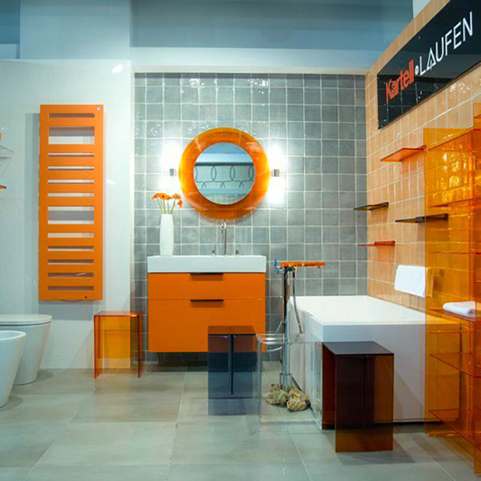 Laufen Kartell Зеркало круглое d=78см, настенное, со скрытой подсветкой, цвет: оранжевый