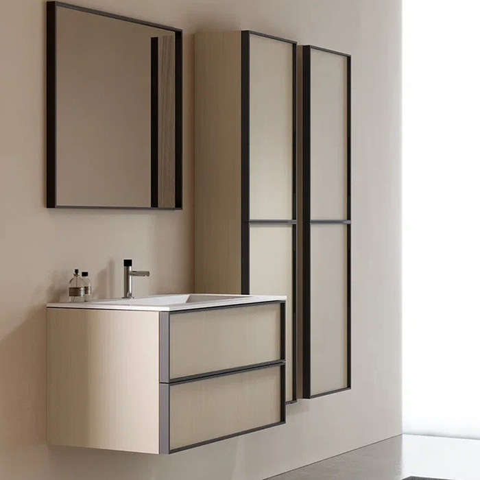 Verona Style Quadro Шкаф-пенал подвесной 40х25х150см., 2 распашных дверки в крашенной алюминиевой рамке, Dx/слева, цвет: W20 Nordic oak (Дуб северный)